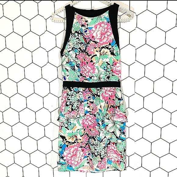 New-Beautiful Yumi Kim Floral & Black Silk XS Peplum Sleeveless Open Back - Picture 2 of 7